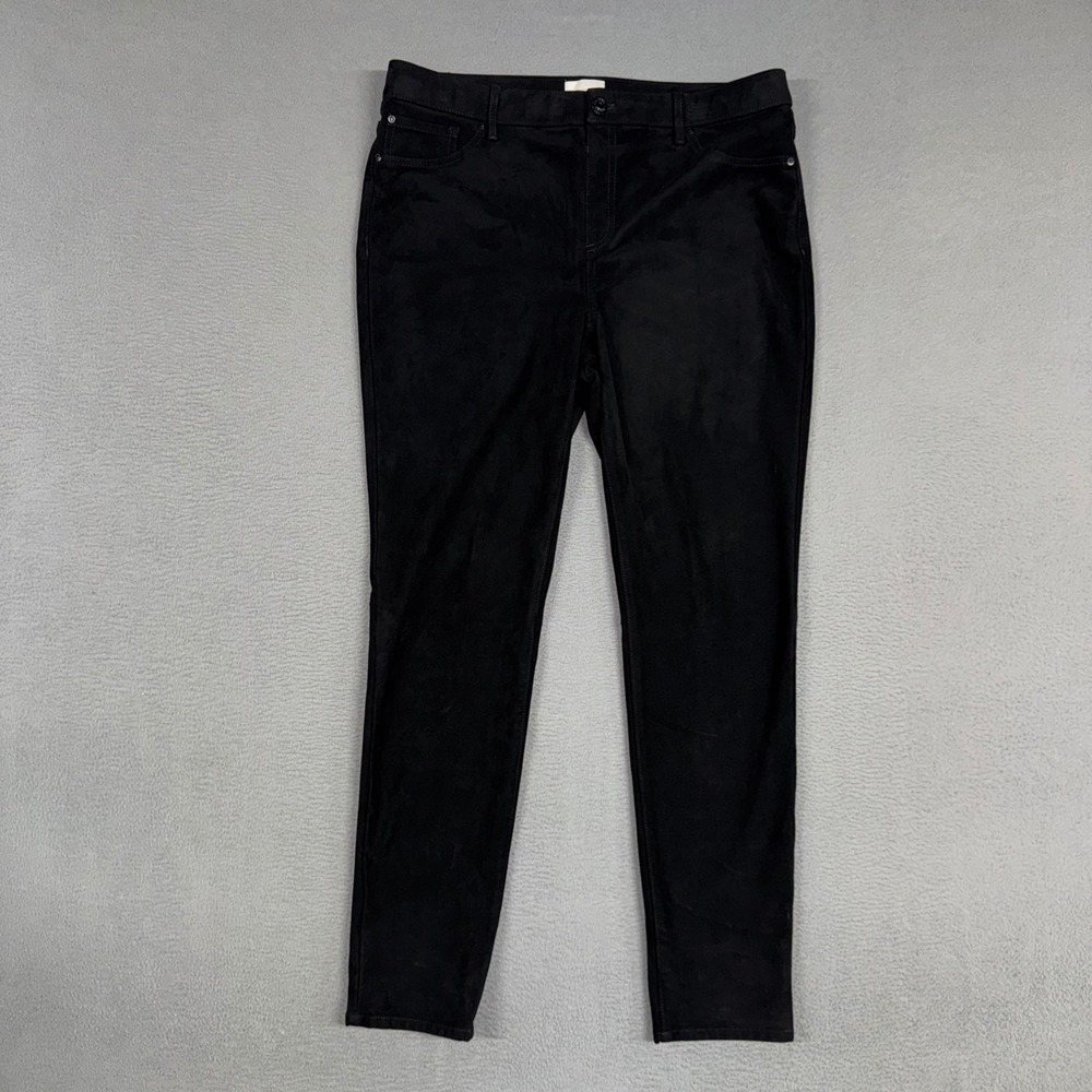 Chicos Pants Womens 1.5 / 10 Black Slim Leg Faux Suede High Rise Stretch Casual